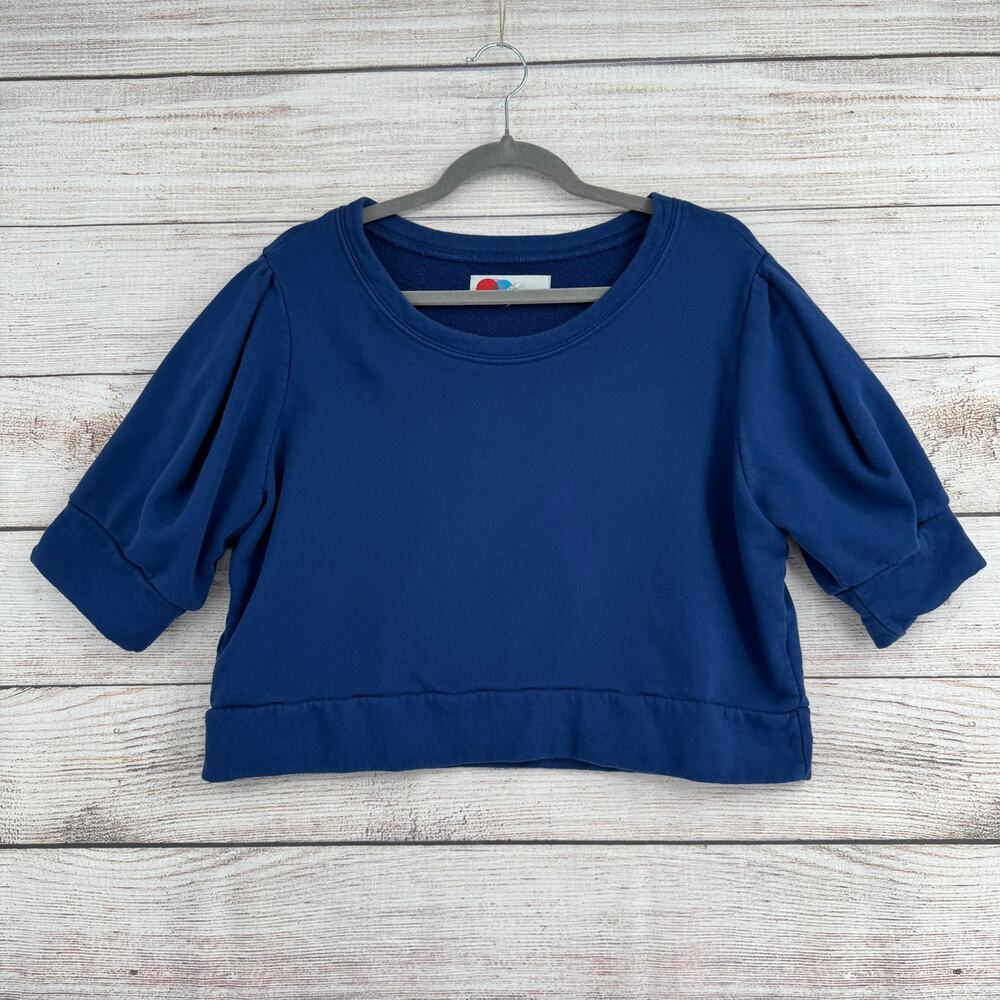 FP‎ Beach Free People 1/2 Sleeve Cropped Sweatshirt Womens Large Blue